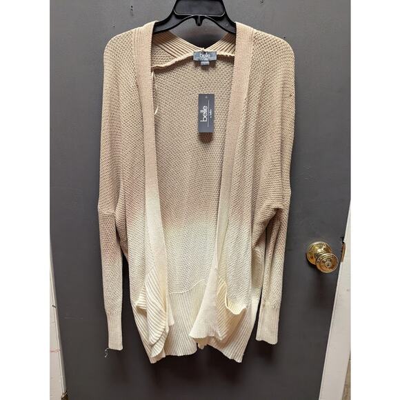 Belle by Belldini Tie Dye Ombre Flax White Cardigan Sweater LARGE NEW CASUAL - Picture 1 of 6